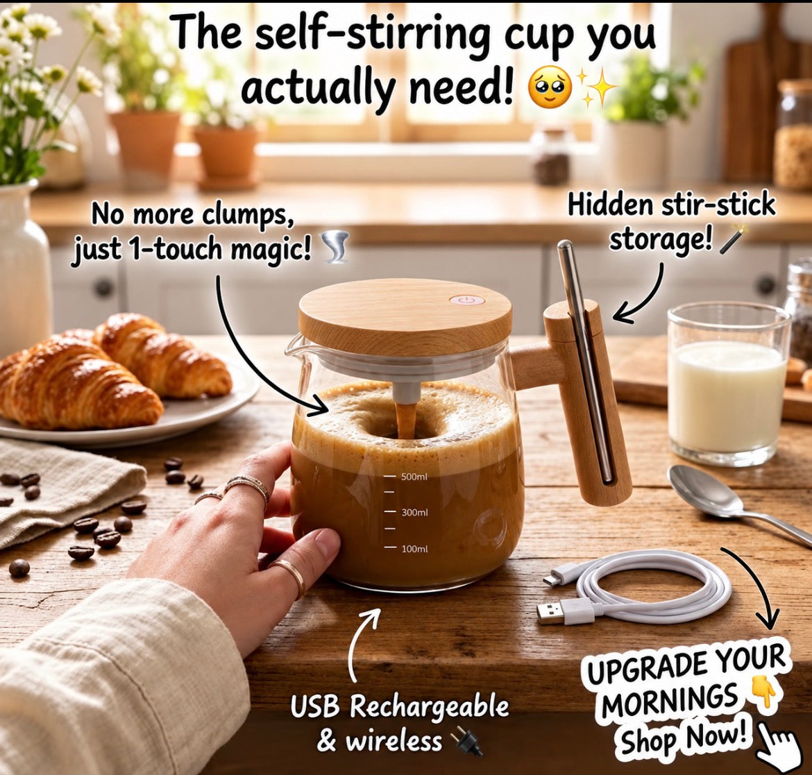 Self-Stirring Rechargeable Coffee Mug