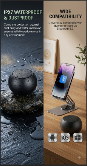 Mini Bluetooth Speaker 5.3 with Stereo Sound