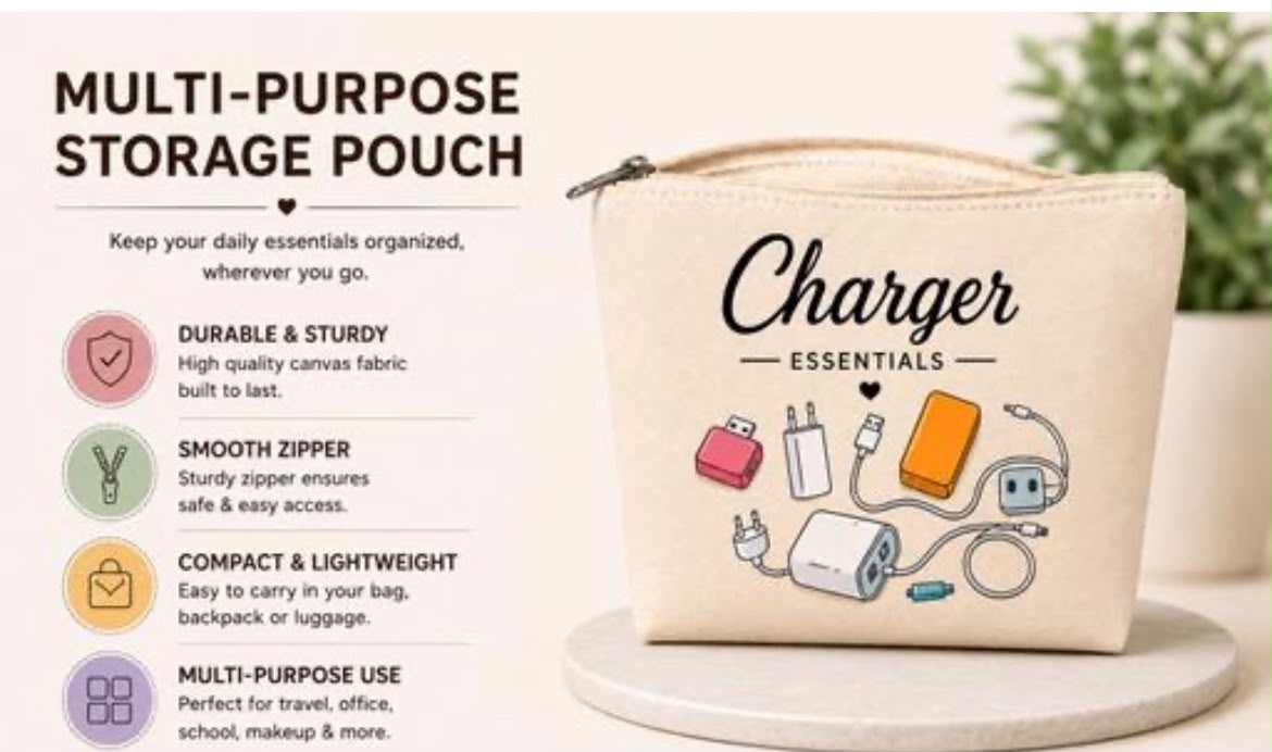 Premium Canvas Accessories Organizer Pouch
